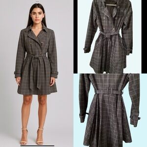 NOPPIES BROWN AND GREEN PLAID DOUBLE BREASTED SWING TRENCH COAT SIZE MEDIUM
